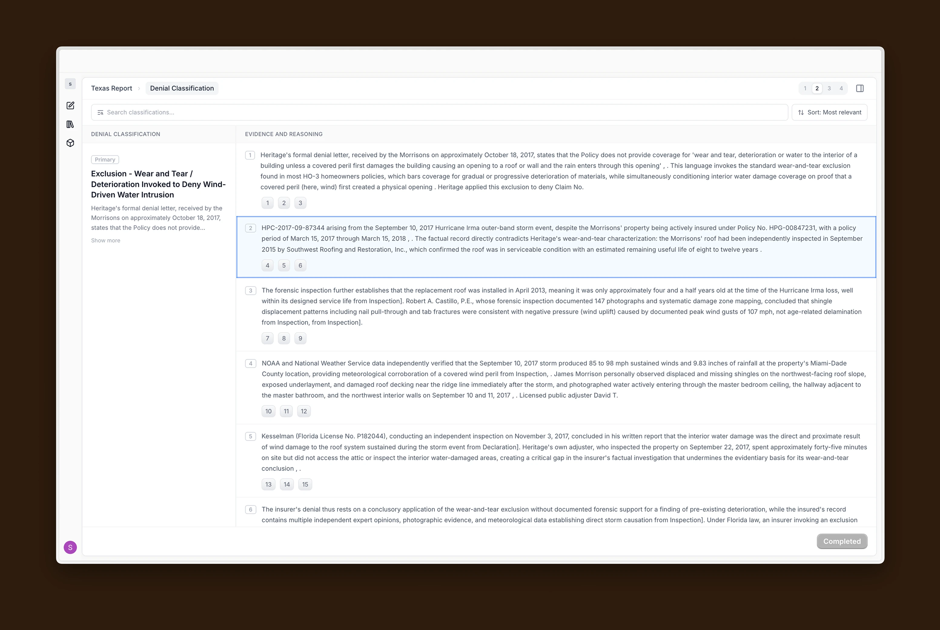 Review denial classifications